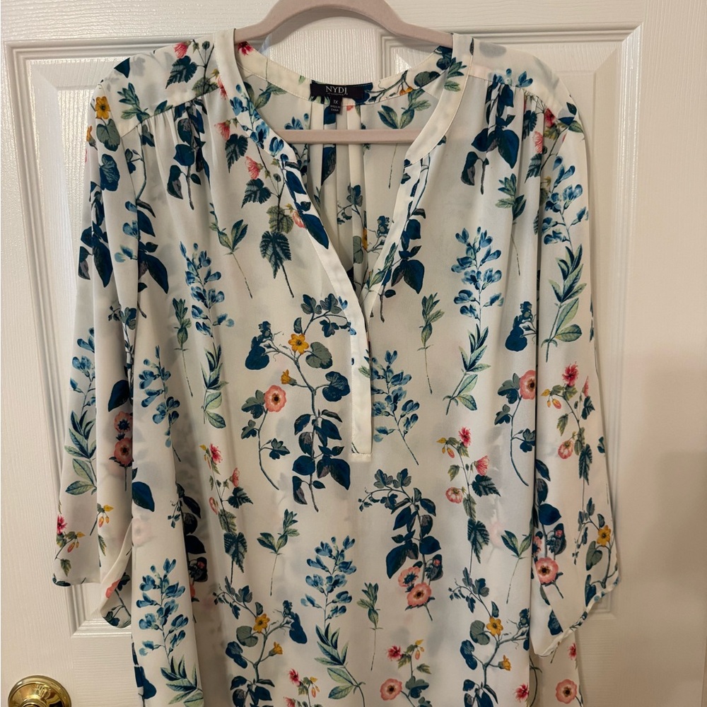 NYDJ Cream Relaxed Blouse with Mandarin Collar